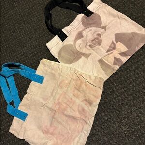Set of Two Disney Canvas Tote Bags with Blue and Black Handles